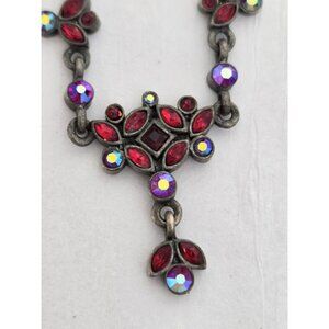 Vintage Bright Red Crystal Dangle Glass Pendant Necklace 18"